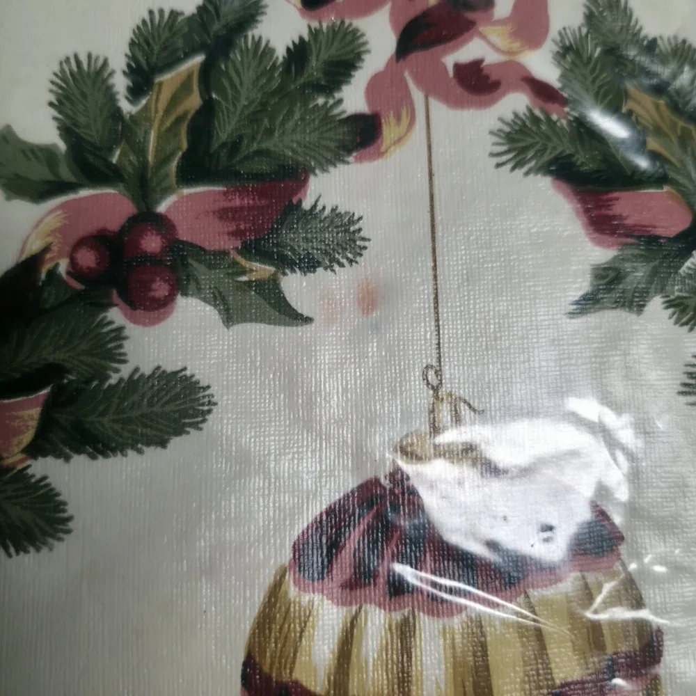 Holiday Time Christmas Vinyl Tablecloth 52 x 52 Square Ornaments Holly